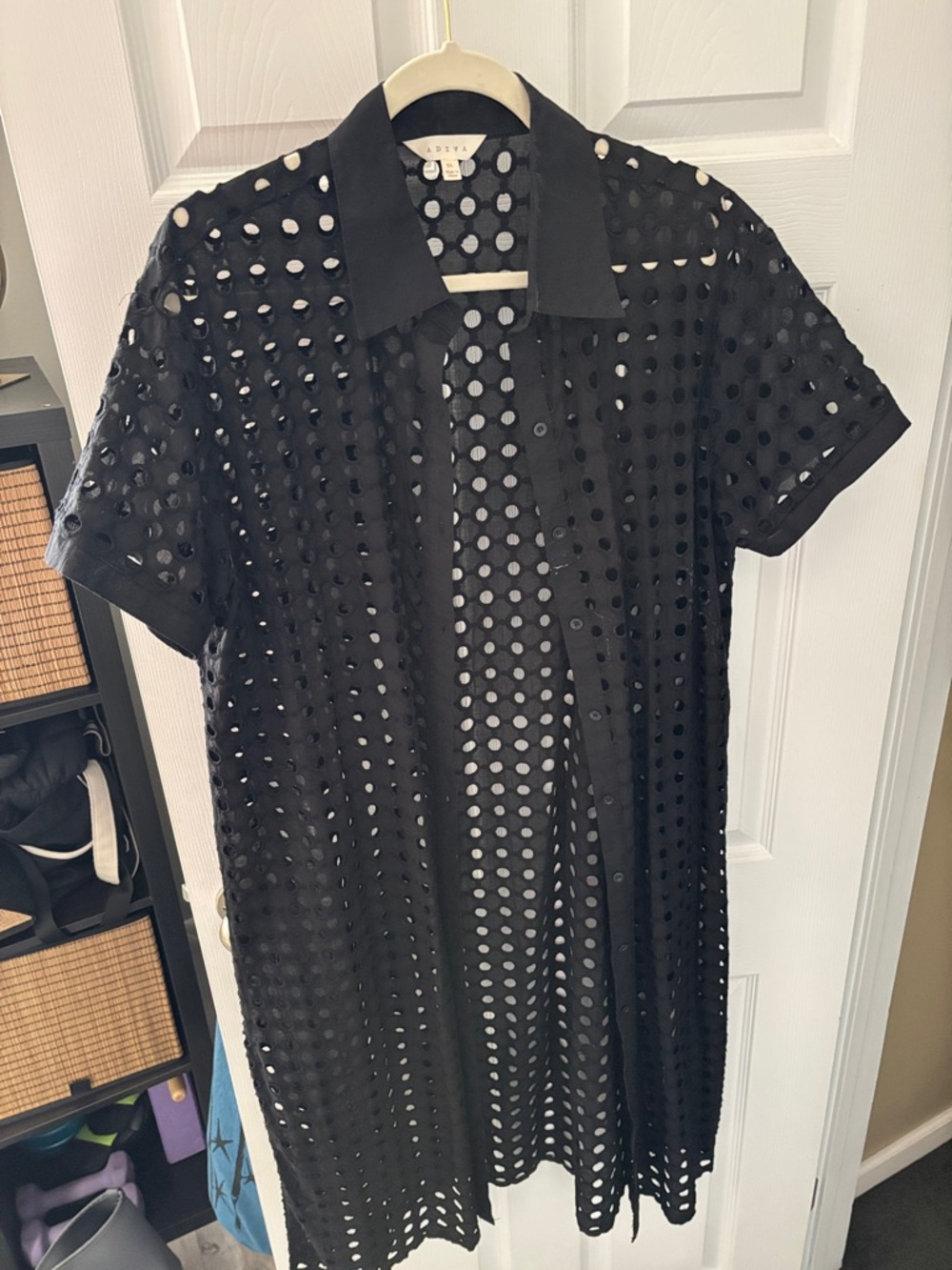 Adiva Black Eyelet Midi Shirt Dress